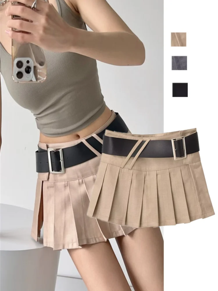 

Sexy Low Waist A-Line Skirt Slimming Suit School Sle Hot Girl Umbrella f-length Ultra-ort Pleated Skirt