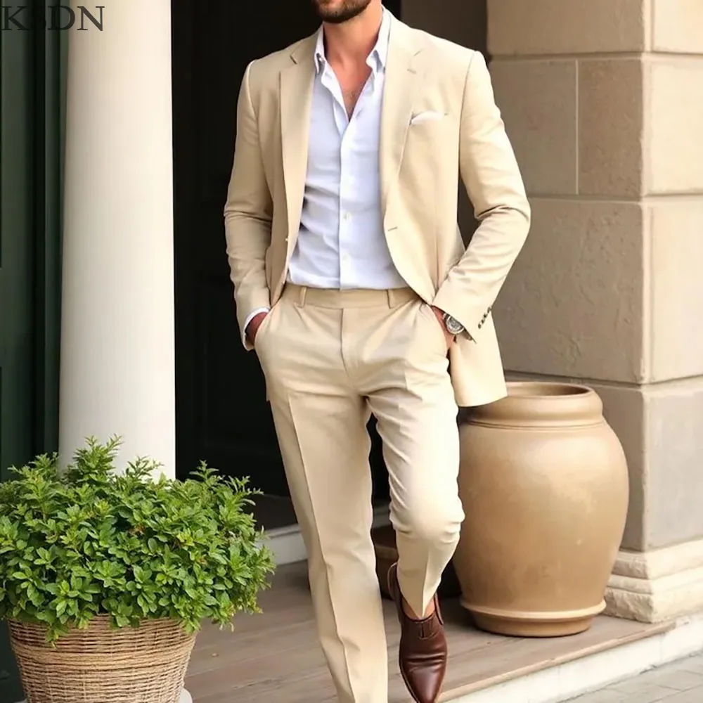 

KSDN Индивидуальные однотонные свадебные мужские костюмы 2025 Slim Fit, однобортный, с лацканами, комплект из 2 предметов, куртка, брюки, наряды Terno