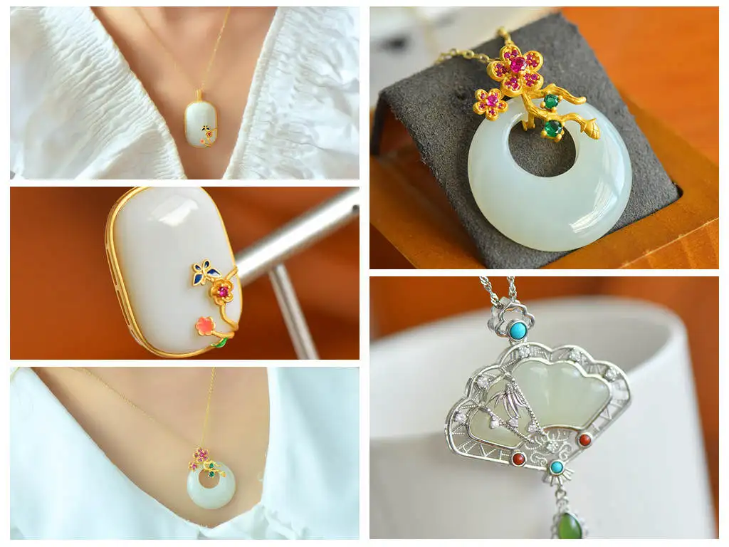 Natural Delicate Hetian Jade Round Egg Side Drum Splendid Deer Pendant  jade necklace jade pendant necklace