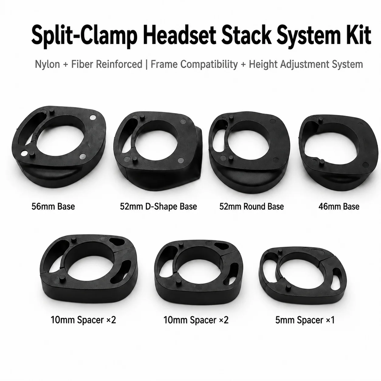 Split-Clamp Bicycle Headset Stack System Kit Nylon Fiber Reinforced Spacer Set for Head Tube Height Adjustment MTB Road Bike