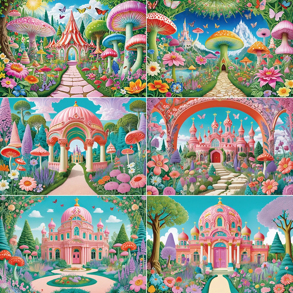 

MOON.QG Spring Garden Photography Backdrop Fairytale Castle Cartoon Photozone Background Baby Studio Photobooth Accessories