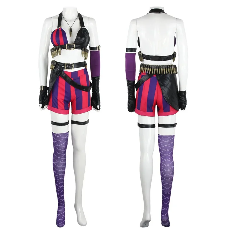 Anime Game Jinx Cosplay Costume LoL Jinx Arcane Cosplay Uniform Wig Outfits Sexy Women Halloween Party Carnival Suit New