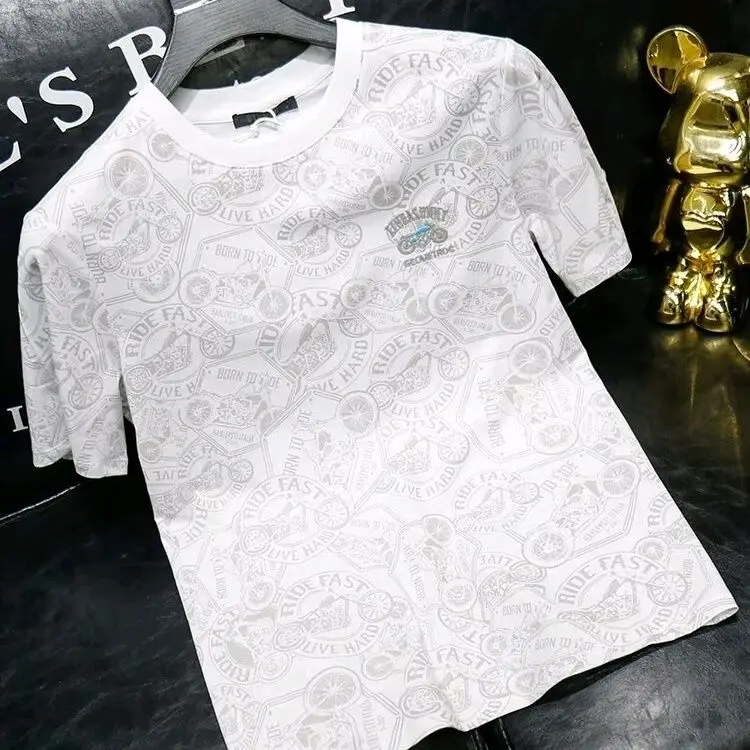 

Summer high-end short-sleeved t-shirt men's cool-feeling printed slim-fit cotton t-shirt teen high-end versatile top