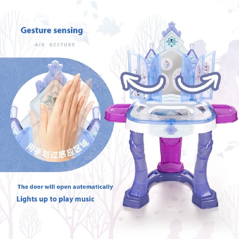 Disney Kids Cosmetics Air Gesture Frozen Princess Makeup Playset Lipstick Ring Perfume Dresser Dressing Table For Girls Toy Gift