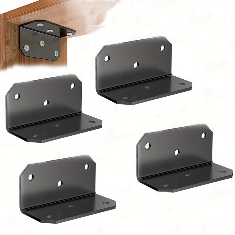 4pcs Heavy Duty Metal Corner Brace, 4x2x2 Inch Black L-Angle Bracket for Shelf Furniture Cabinet