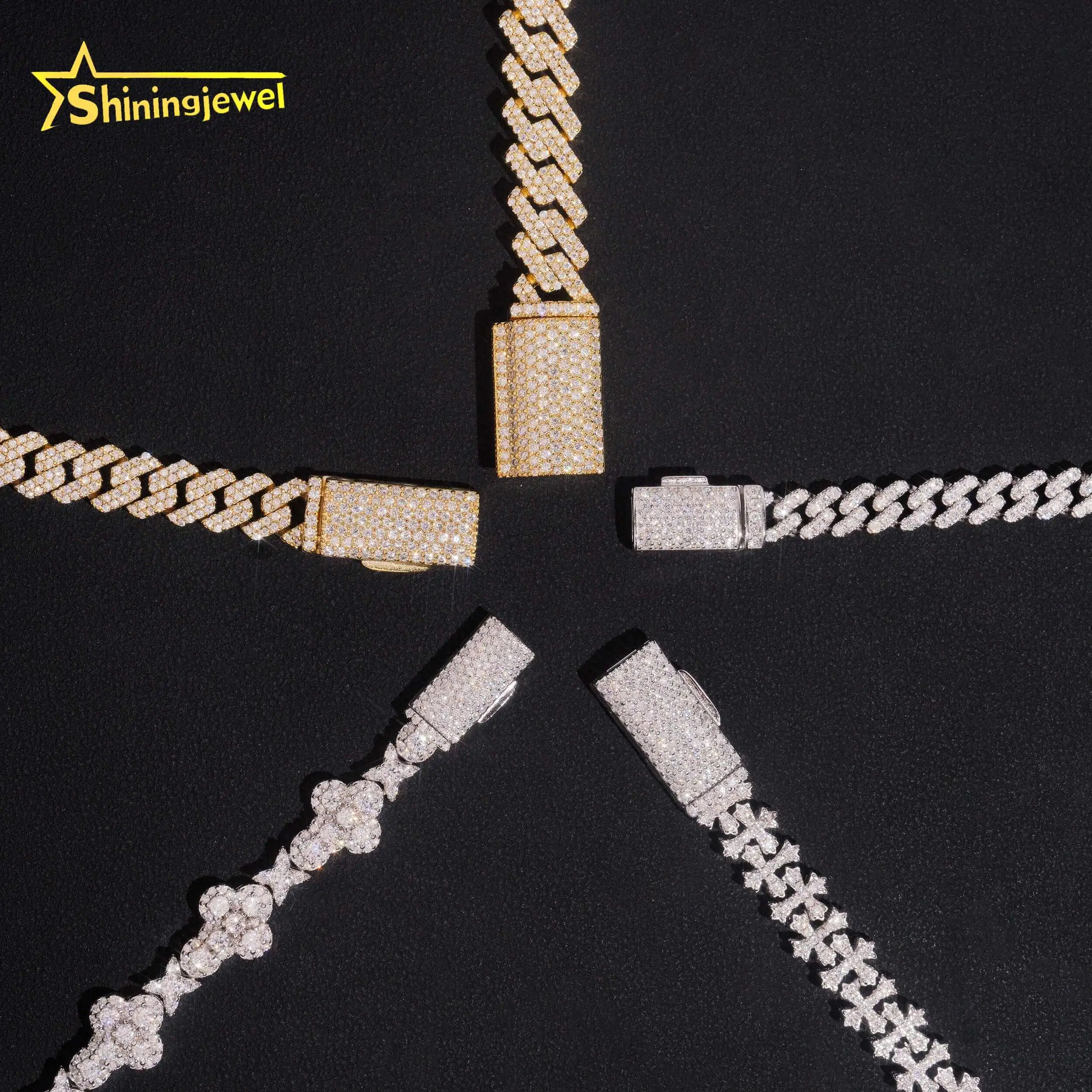 Iced Hot Sale Out Cuban Link Bracelet 925 Sterling Silver Gold Plated Pass Diamond Test VVS Moissanite Cuban Bracelet.