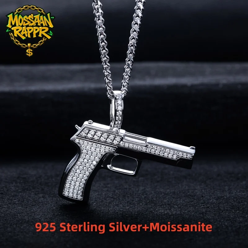 

MossanRappr 1,1 cttw Муассанит Новый кулон с пистолетом Iced out Ожерелье в стиле хип-хоп Стерлинговое серебро 925 пробы для рэпера Мужские ювелирные изделия в стиле панк-рок