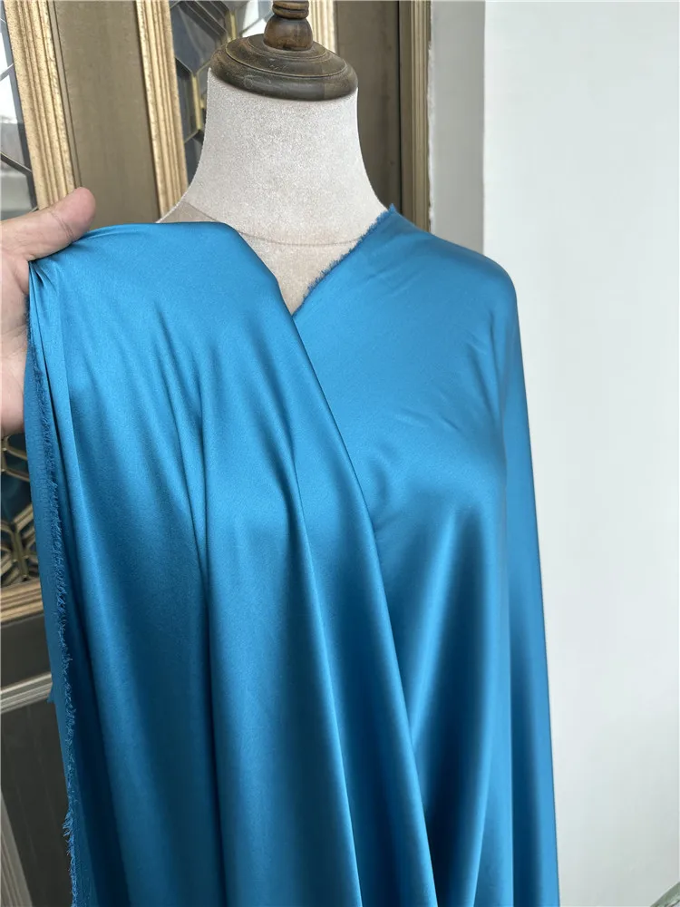 1 meter 95% Mulberry Silk 5% Spandex 21 momme Heavy Charmeuse Silk Fabric Solid Blue Printed 105cm 41.3\