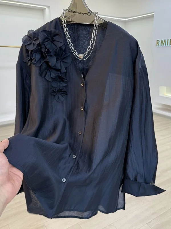 

Модный осенний свободный свитер оверсайз с V-образным вырезом и 3D-цветочным узором для мужчин и женщин, подчеркивающий фигуру