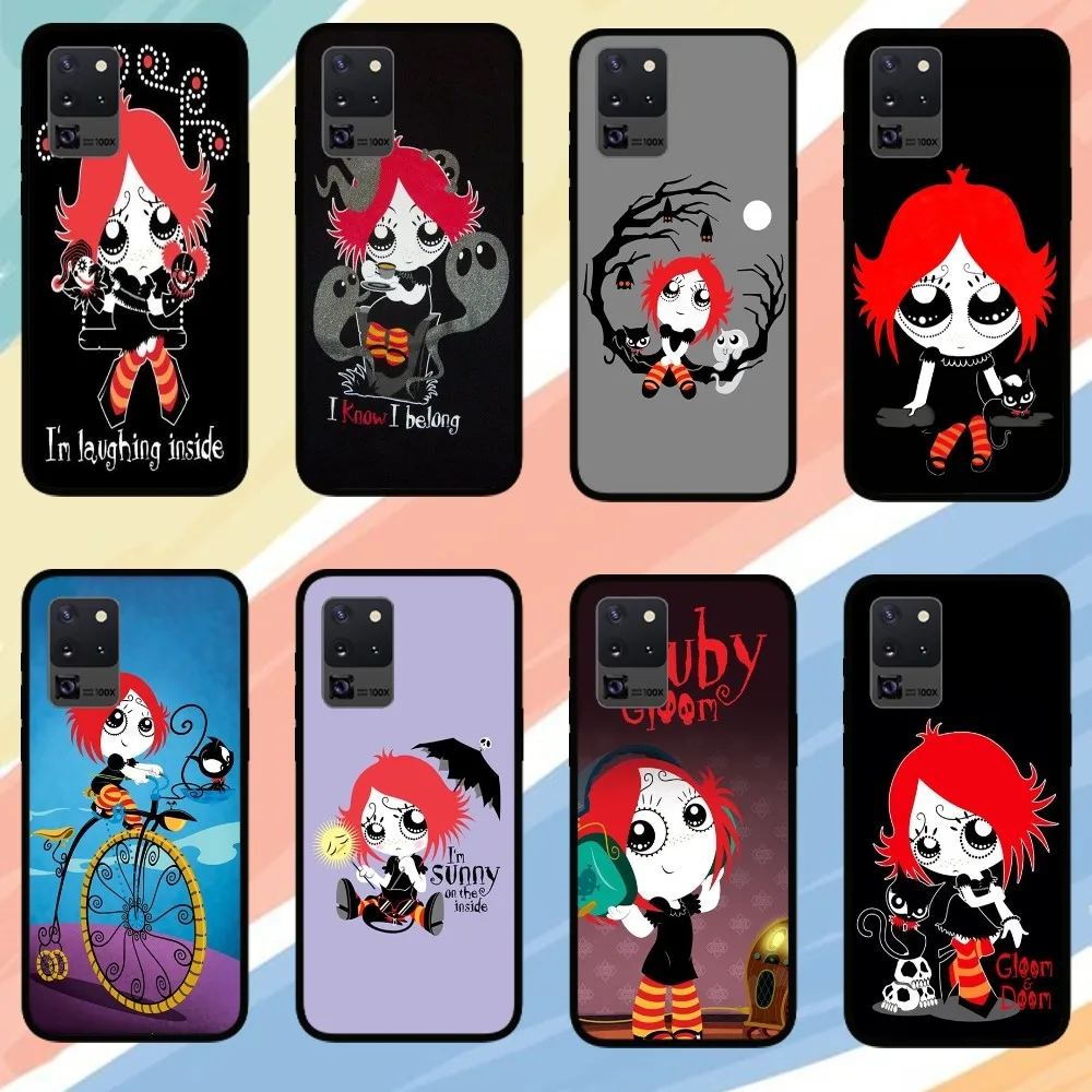 Cartoon Ruby Gloom Phone Case For Samsung Galaxy S24 S23 S22 S21 S20 FE Note 20 Ultra 5G Black Phone Case