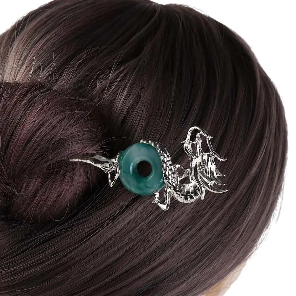 

Ancient Headwear Green Safety Buckle Dragon Chinese Style Headwear Metal Hairpin Hanfu Hair Sticks Ancient Style Hairpin