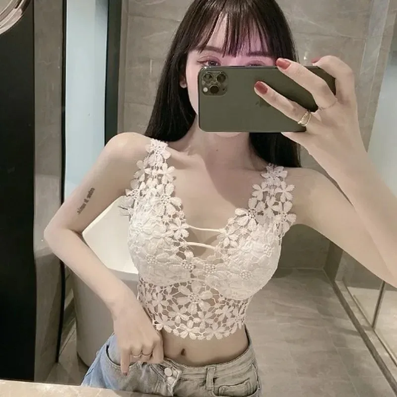 Camisola para mujer, chaleco, camisetas sin mangas con tirantes sexis y cuello en V, Top corto de encaje sin mangas, Camiseta corta holgada con espalda descubierta para mujer, triangulación de envíos