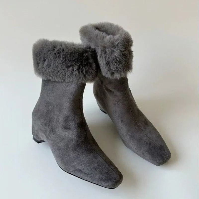 Women Suede Sheepskin Wedge Ankle Boots 2.5CM Real Rabbit Fur Two‑Way Wear Winter Warm Short Boots Black Brown Footwear - view 4
