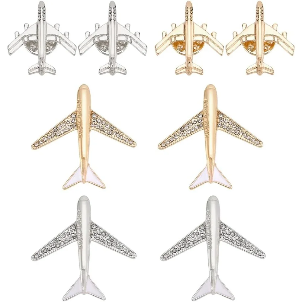 

10 шт., брошь в виде самолета, 4 стиля, броши в виде самолета со стразами, булавки для галстука в виде самолета, булавка для лацкана для женщин и мужчин, костюм