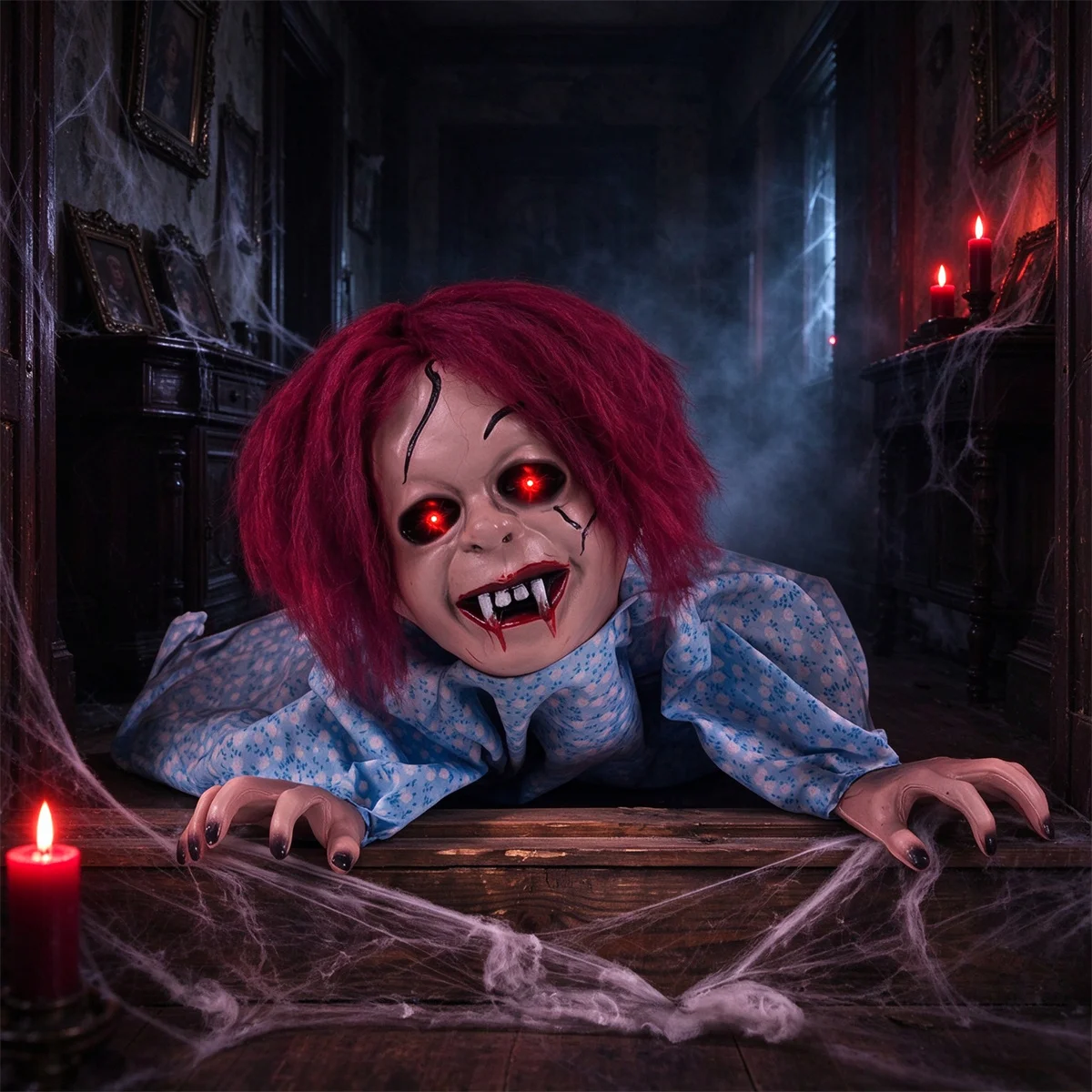 Halloween Animatronic Crawling Girl Prop, Voice Activated with Flashing Red Eyes & Scary Sounds, 28 Inch Life-Size Haunted House Decor for Indoor Covered Outdoor