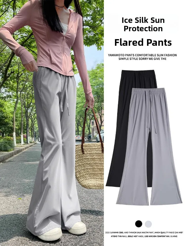 Ay taille haute cloche Bot pantalon femmes été mince glace soie Qui sec Spor pantalon décontracté trajet Sle Polyester Fiber