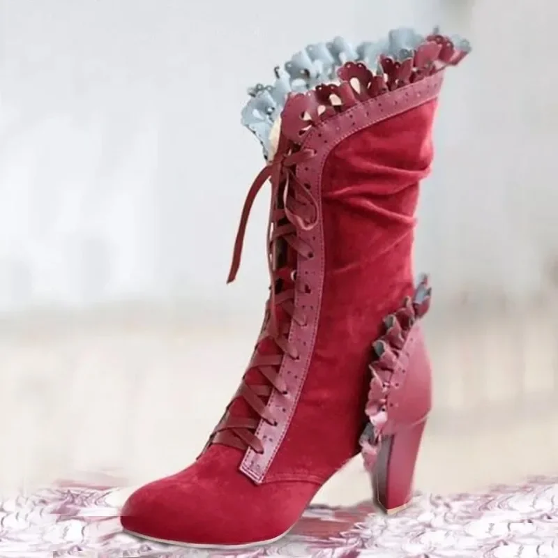 

Women's Boots 2026 Fashion Victoria Ankle Boots Retro Lace High Heeled Boots for Woman Elegant Dress Princess Boot Bottes Femmes