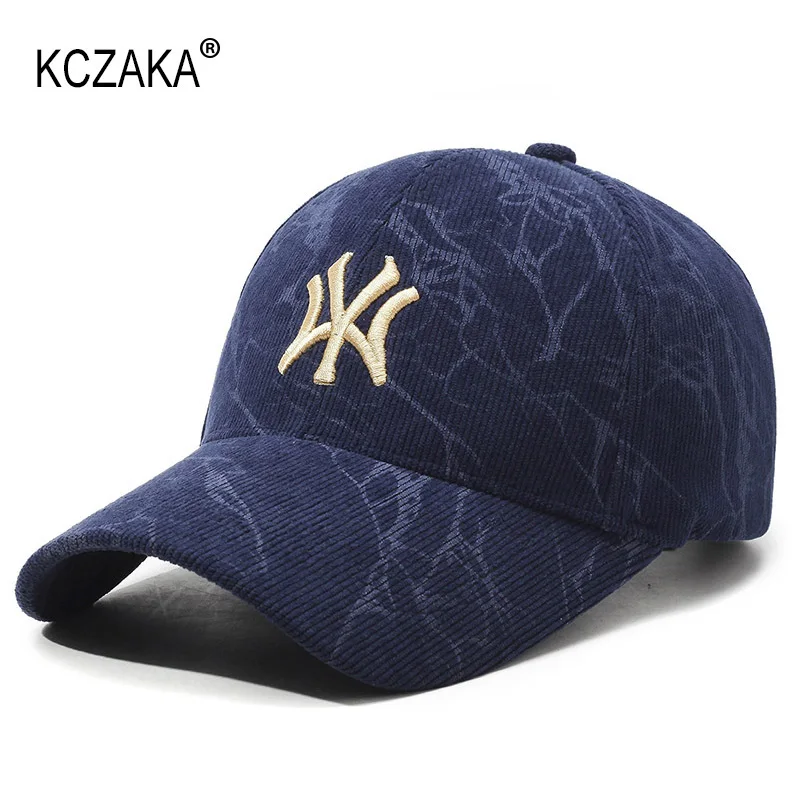 KCZAKA Men's Corduroy Baseball Caps Casual Letter WY Embroidery Snapback Caps 6 Panels Structured Fitted Hats Adjustable