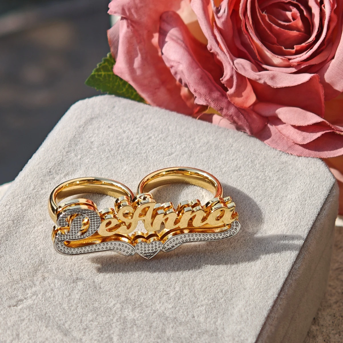 Customized Stainless Steel Jewelry Customized Double Finger 3D Double Layer Ring Charm Women's Jewelry Ring Valentine's Day Gift