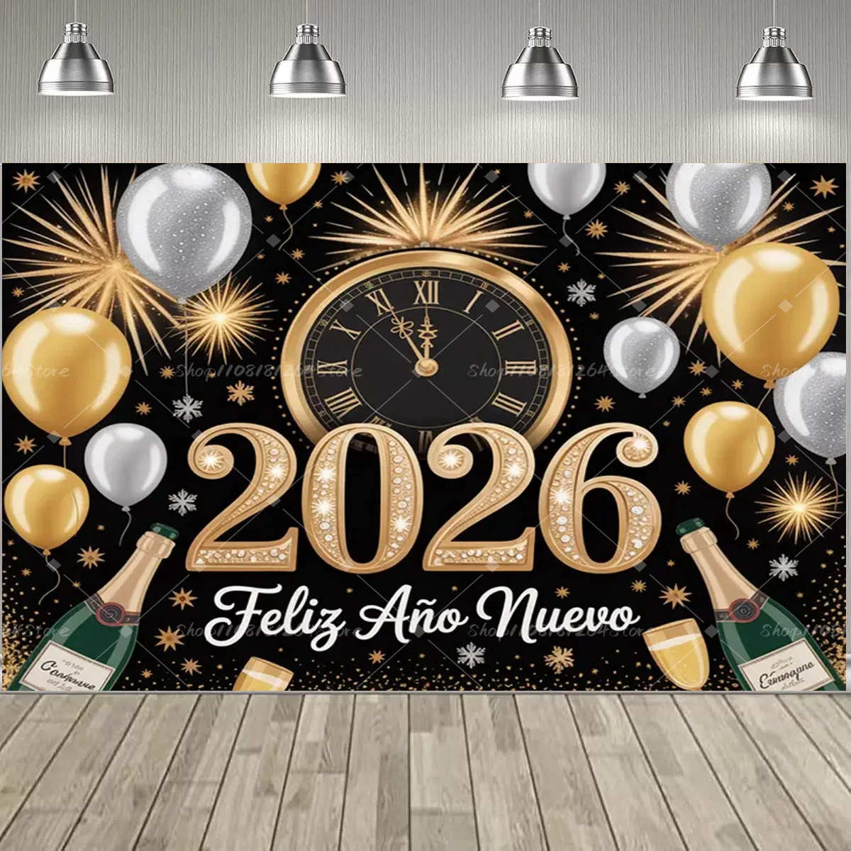 15-teiliges Happy New Year 2026 Deko-Set – Schwarz & Gold, Hängedekoration Mit 2026, Hello 2026, Partyhut, Uhr Und Champagner – Ideal Für Silvesterpartys