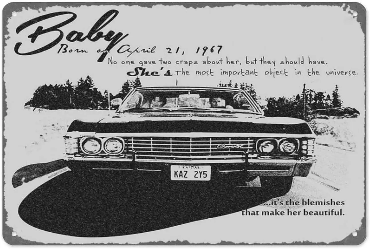 1c,Baby Supernatural 67 Impala Poster Metal Sign  Vintage Retro Man Cave Wall Decor