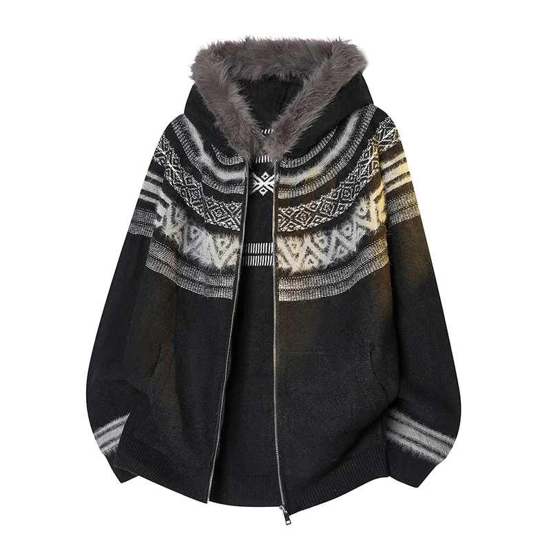 

Color Blo Zipper Long Sve Knitwear Faionable Vintage Design High Design Sense Autumn Winter Men's Sweater School Commute