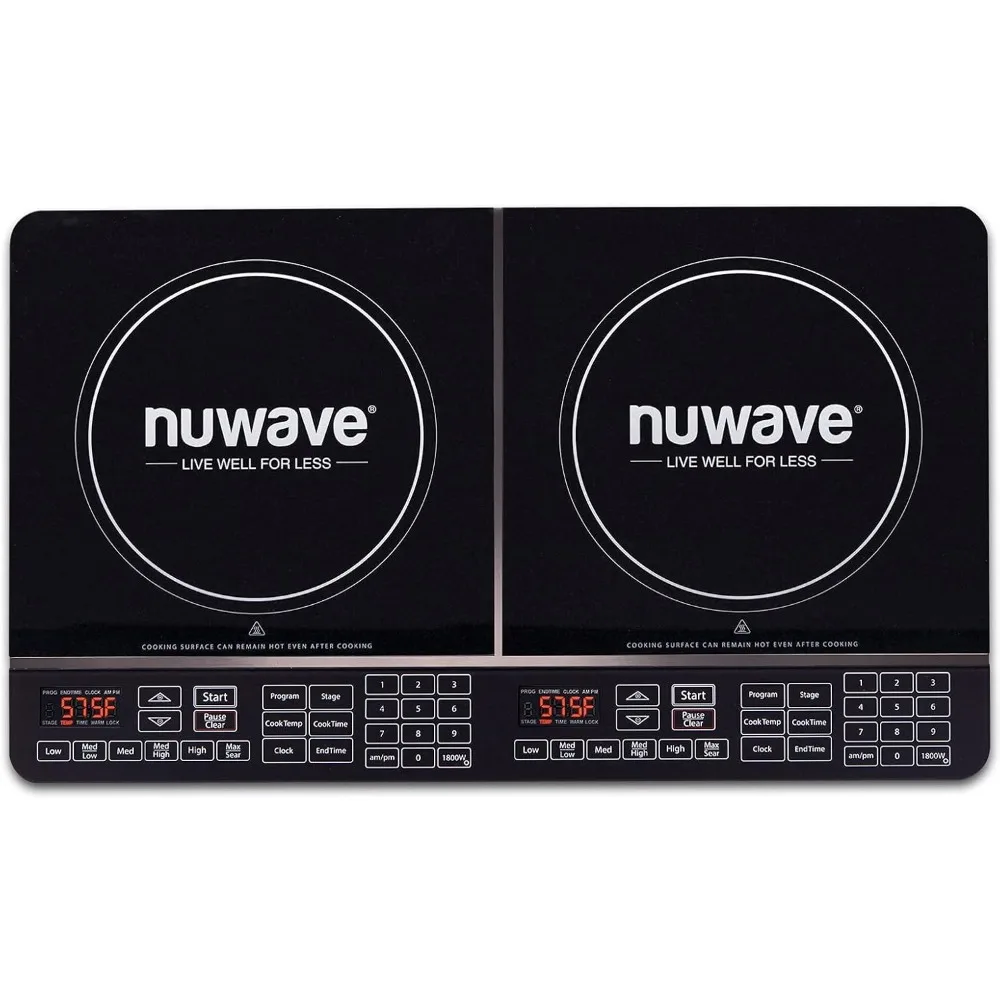 Double Induction Cooktop,1800W,2 Large 8” Heating Coils,Independent Controls,94 Temp Settings from 100°F to 575°F