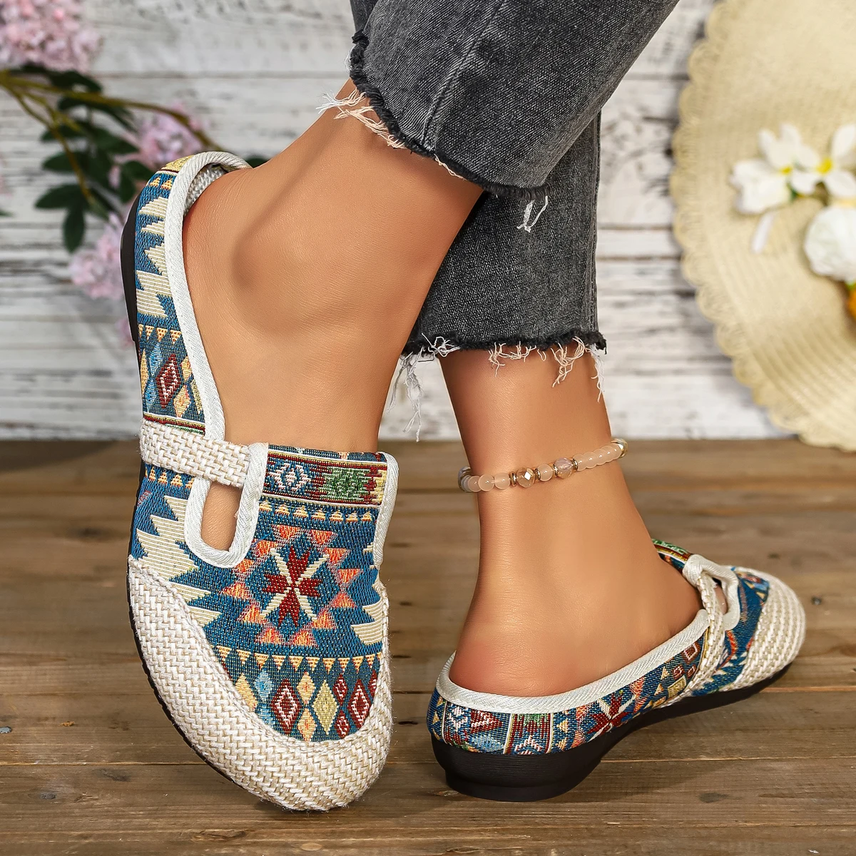 Ethnische bestickte Schuhe: Neue atmungsaktive Leinen-Halbslipper für Damen mit weichen Sohlen – Damen-Stoffschuhe für den Einzelfuß – Detail 9
