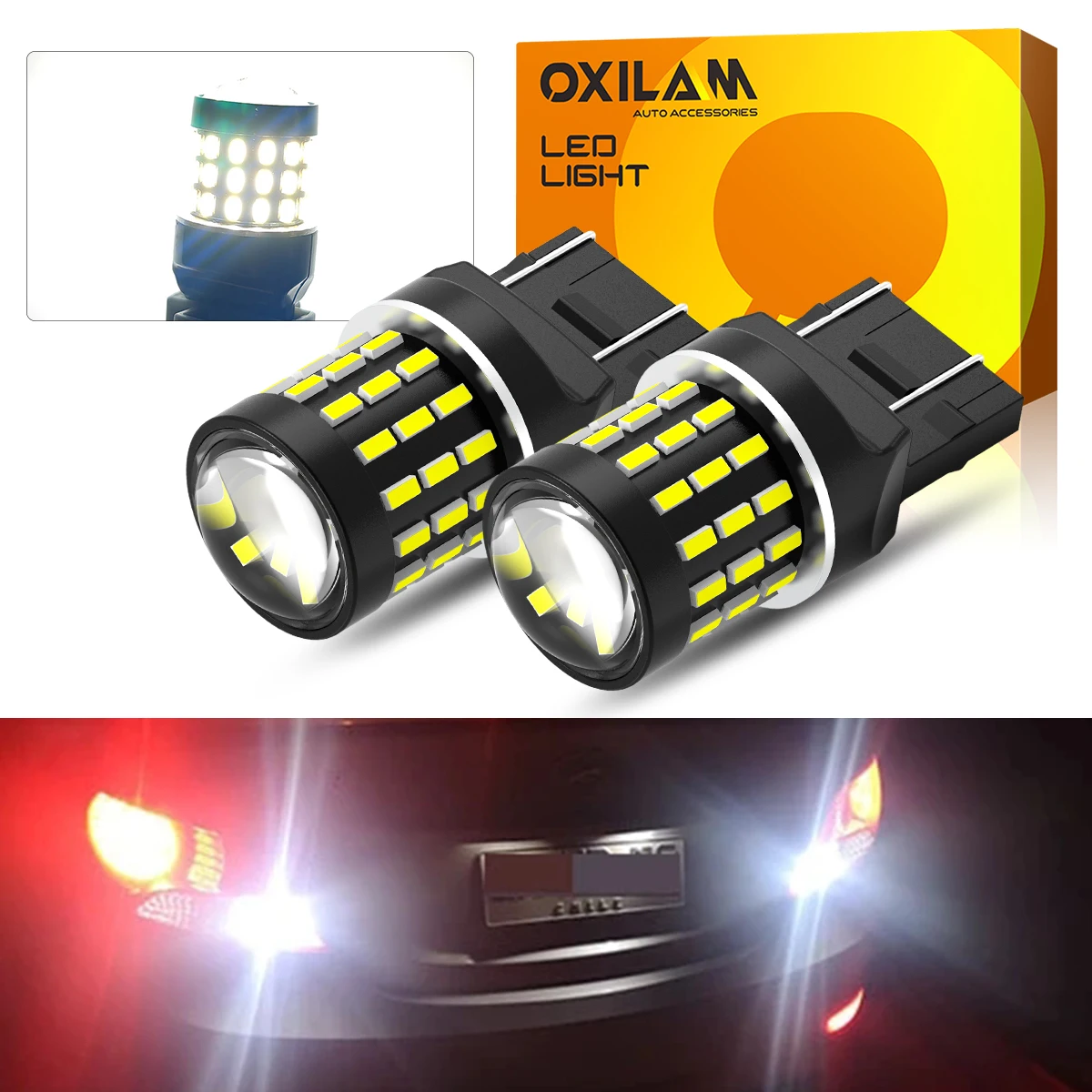 OXILAM 2Pcs W21W W21/5W 7443 7440 LED Light Bulbs Canbus T20 LED DRL Car Driving Lights Bulb Brake Lamp Reverse Lamps White 12V