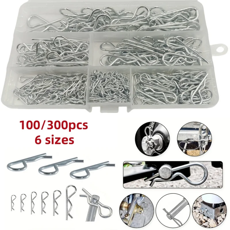 100/300 Piece Heavy Duty Galvanized Steel Open Pin Set - 6 Sizes, Safety Nuts and Bolts for Cars, Lawn Mowers