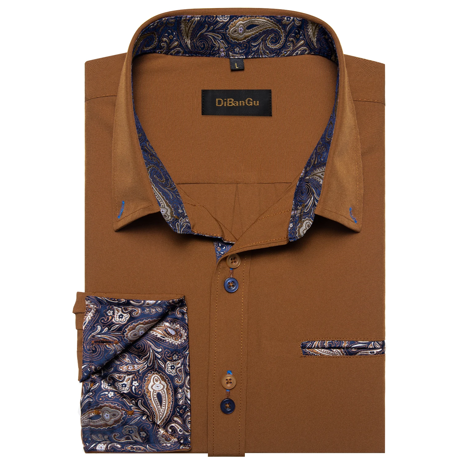 Camicie Casual solide marroni per uomo camicia da uomo di design di lusso a contrasto di colore blu Paisley