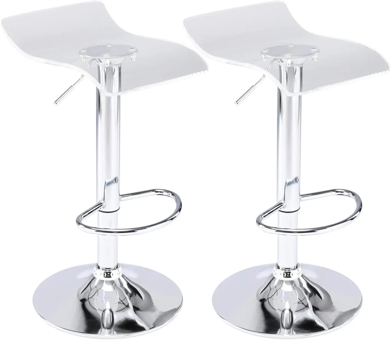 2, Backless Transparent Swivel Adjustable Airlift Barstools, Counter Height Bar Chairs for Kitchen Dining Room Pub Cafe (Clear)