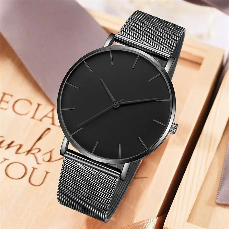 Mode Ultra Dünne Kreative Schwarz Edelstahl Quarz Uhren Männer Einfache Mode-Business Armbanduhr Uhr Männlich Relogios – Detail 3