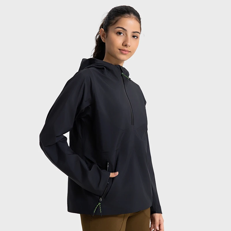 Unisex hooded half zippered jacket, waterproof and windproof outdoor leisure running fitness sports jacket