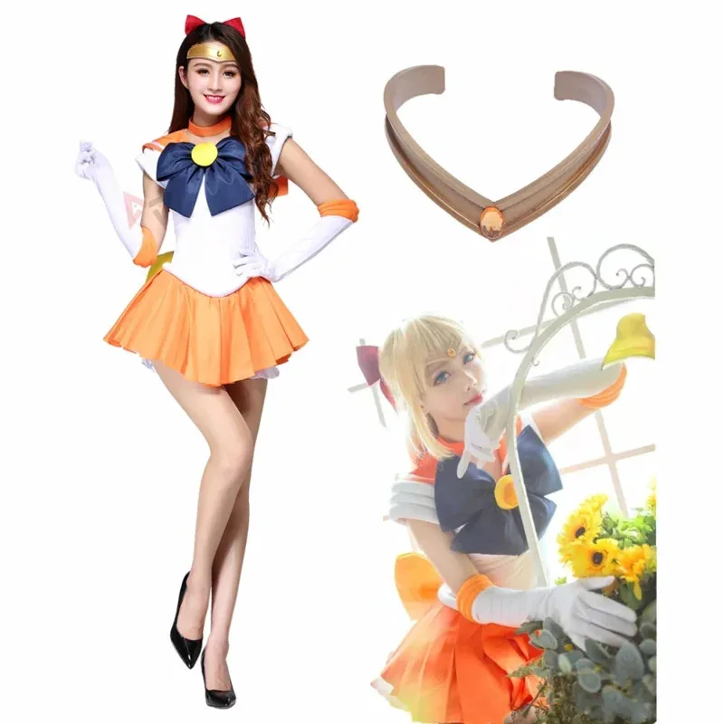 

NewAnime Sailor Minako Aino Sailor Venus cosplay costume custom made dress bows headband gloves hairpin for kids adult plus sf48