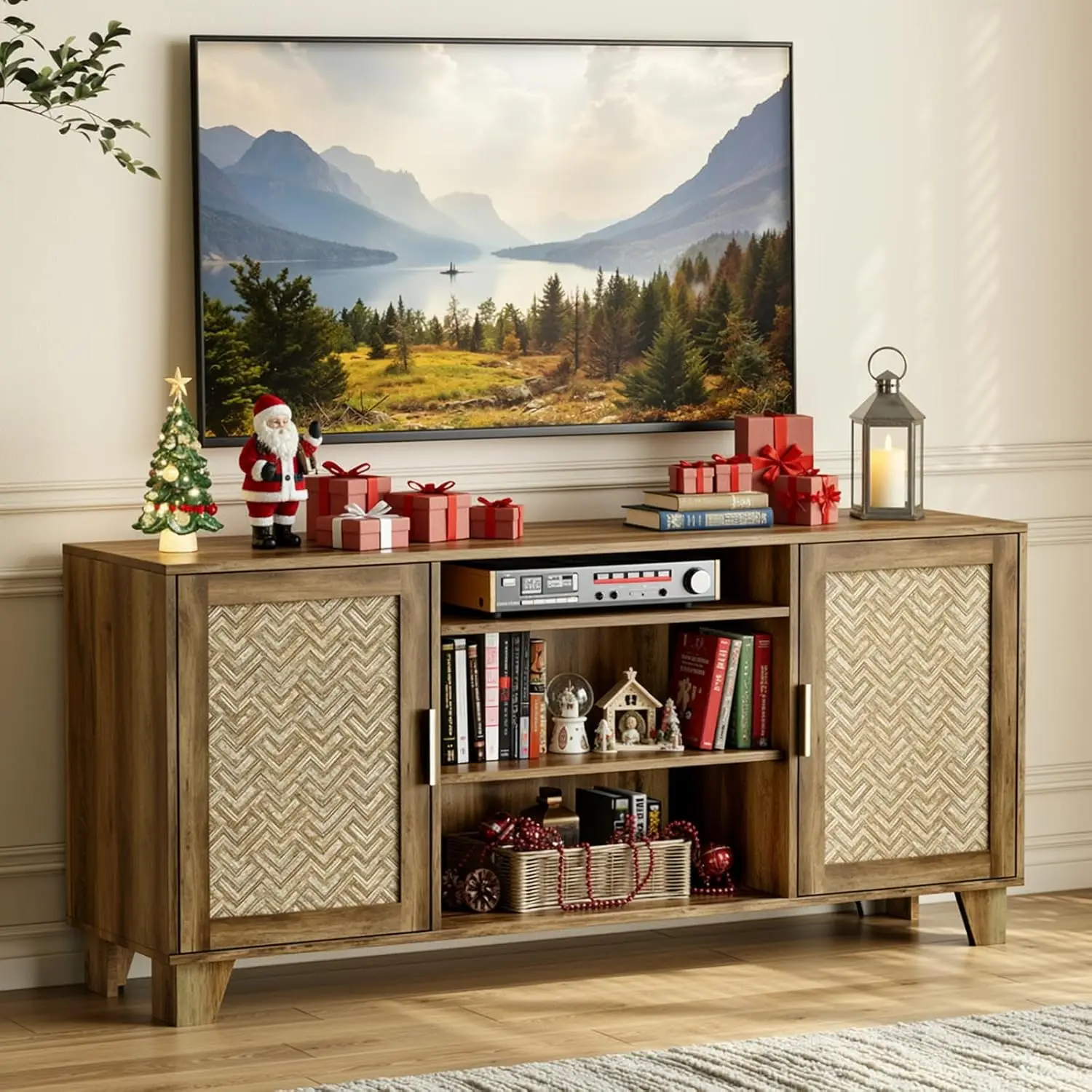 

Тумба под телевизор для 65-дюймовых телевизоров, тумба-консоль в стиле бохо с розеткой, современный развлекательный центр для гостиной, медиацентр