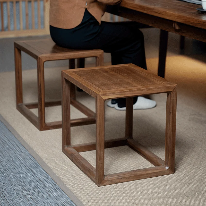 New Chinese style solid wood square stool, black walnut shoe changing stool, mortise and tenon tea room furniture