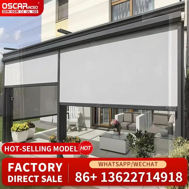 Windproof Zipper Track Roller Curtain Outdoor Sunshade Waterproof For Outdoor Restaurant And Custom Use Rolling Blind