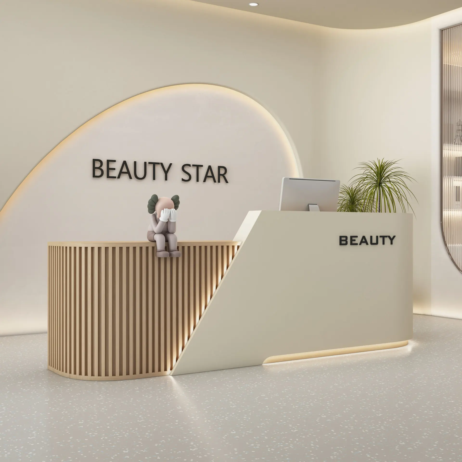 Beauty salon checkout page Clothing store Reception desk L-shaped corner Company front desk