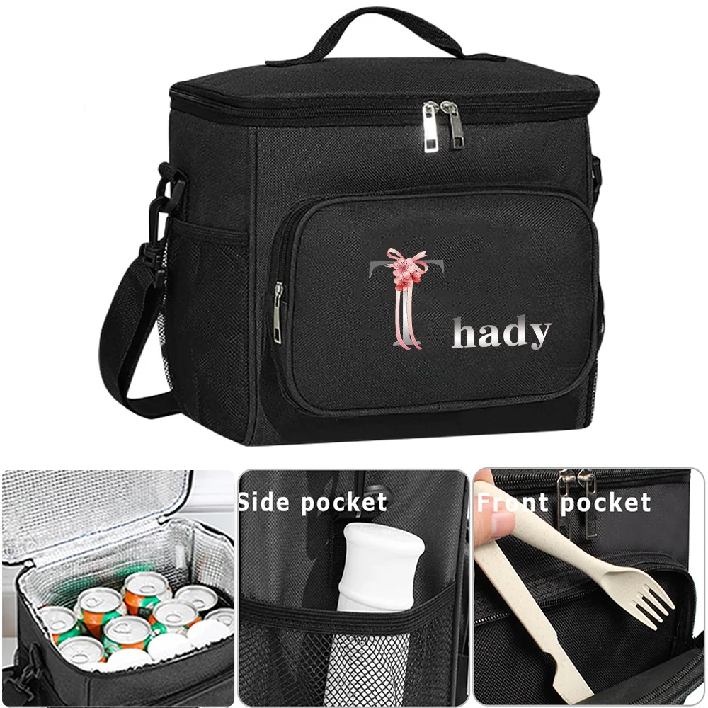 Customized Name Lunch Bag Insulated Handbag Waterproof Camping Storage Box Refrigerated Food Storage Box Silver Letter Pattern