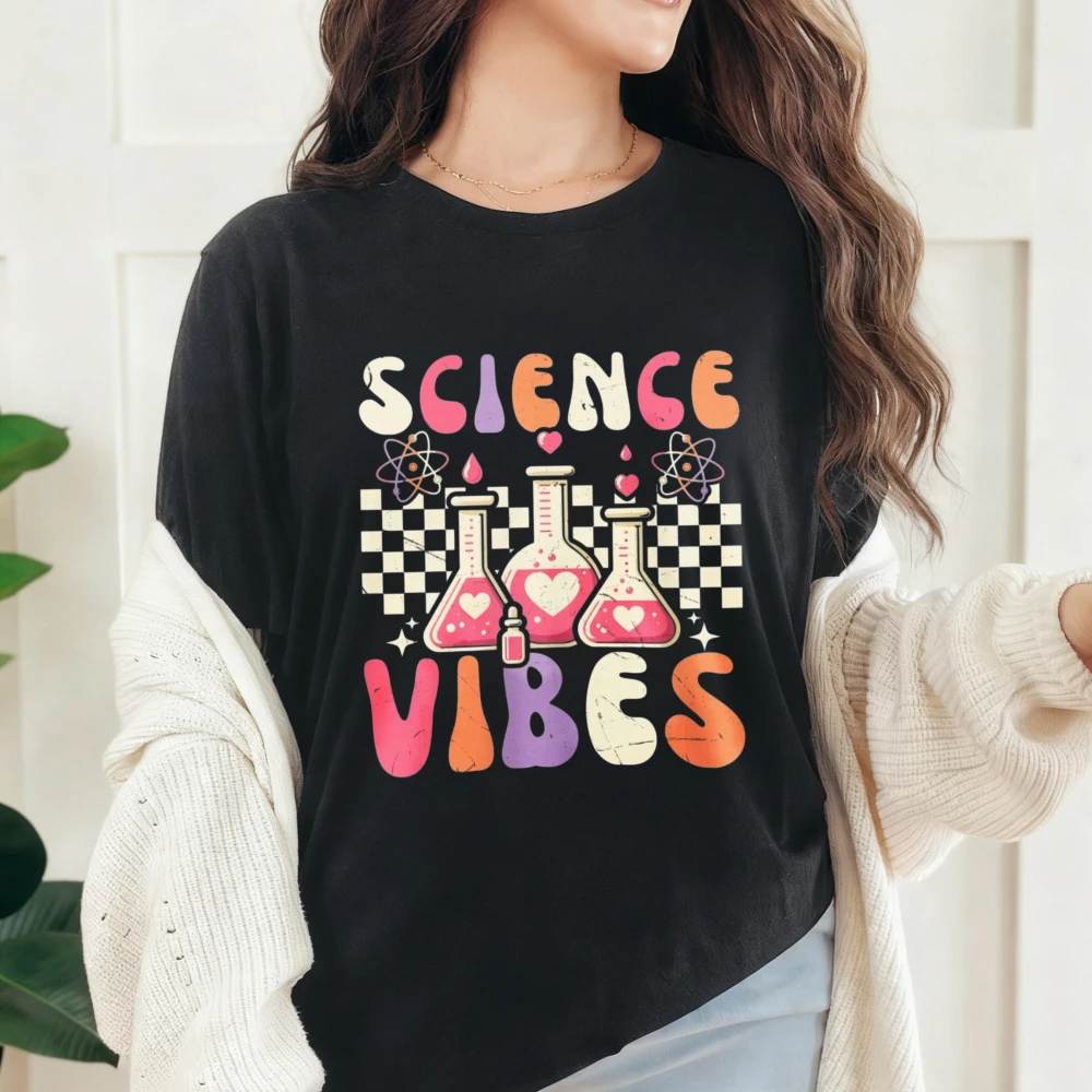 Biology DNA T-Shirt Cool Genetic Science Graphic Tee Science Vibes Graphic Tee Retro Checkered Flask Atom Chemistry Unisex Tops