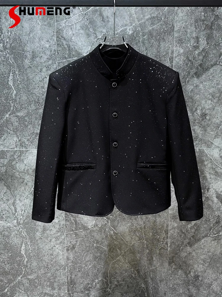 

2025 мужские осенние новые пальто со стразами и звездным небом на заказ, новые модные пиджаки в китайском стиле, красивые высококачественные короткие пиджаки