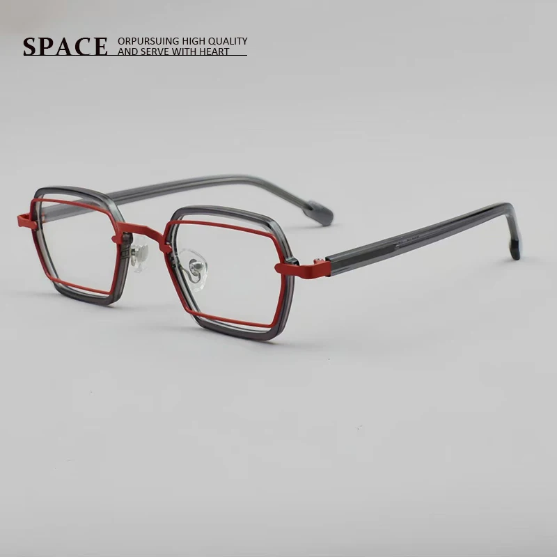 

76849 Metal Double Frame Personalized Tech-Laden Men Eyeglass Frame for Myopia Optical Small-Scale Handcrafted Women Eyeglasses