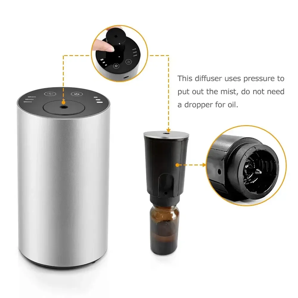 New Aluminium Rechargeable Portable Wireless Nebulizer Machine Waterless Pure Aromatherapy Scent Oil Aroma Diffuser