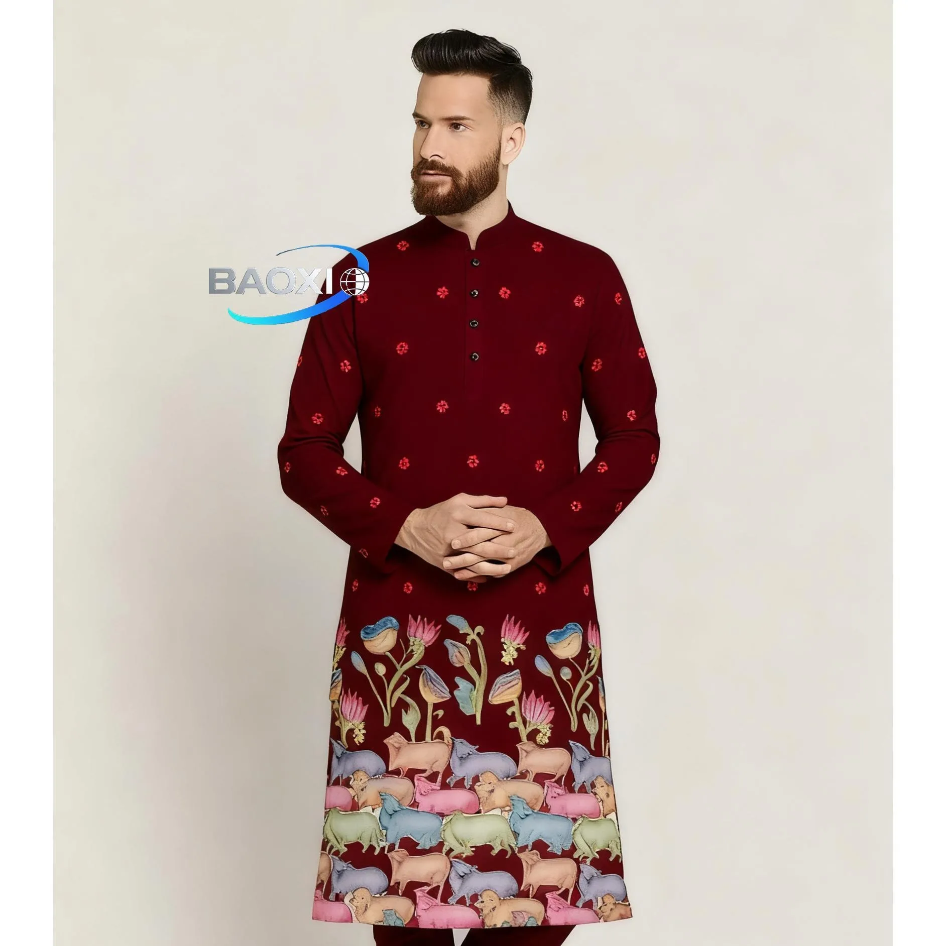 

Мусульманский роскошный повседневный исламский арабский халат Абая, модный этнический принт с воротником-стойкой, молодежный теннис средней длины, Arabe Homme