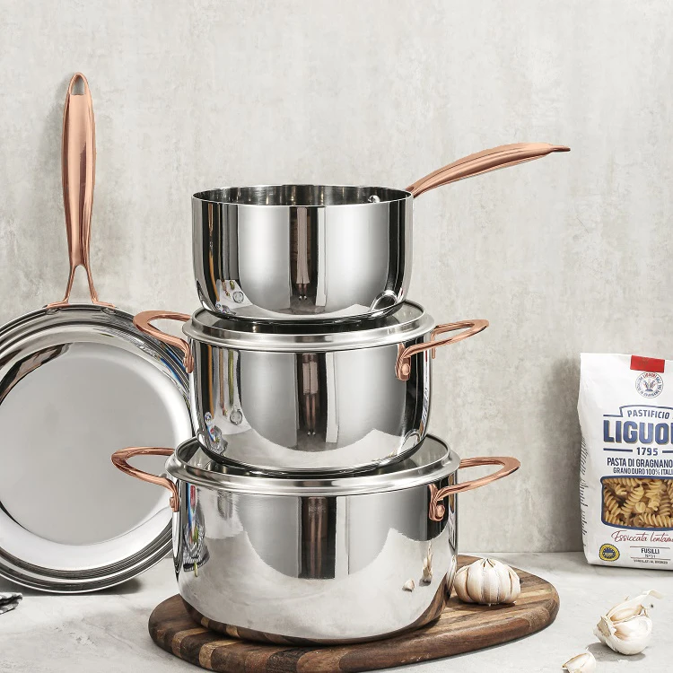 الأكثر مبيعا للتخصيص موقد عام المطبخ 7 قطعة ثلاثية تجهيزات المطابخ الفولاذ المقاوم للصدأ حساء صلصة أواني الطبخ مجموعات تجهيزات المطابخ #4