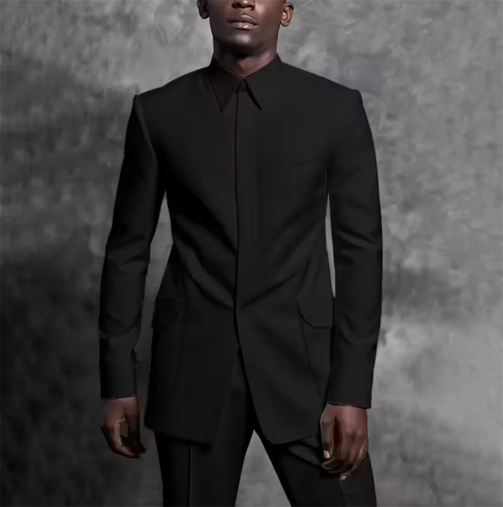 New Men's Suit Stand Collar Tuxedo Gentleman Outfit Set 2 Piece Suits Smart Casual Daily Office Male Clothing (Jacket+Pants)