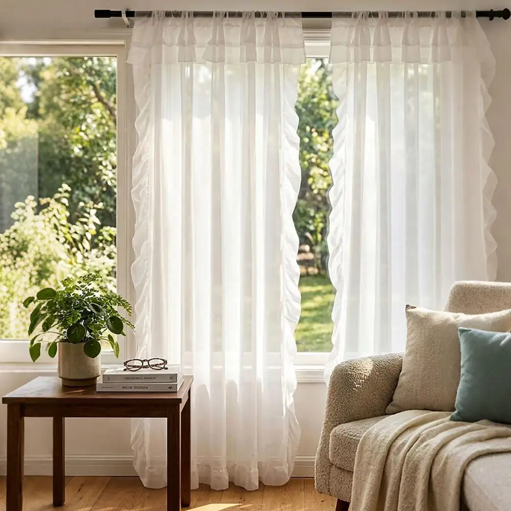 Smooth Drape Curtain Soft Fabric Curtain White Curtain Panel 39x51 Inch Light Filtering Balcony Window Treatment Elegant Bedroom