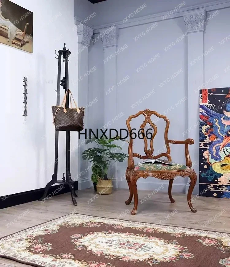 French log retro design living room canvas dining chair villa, light luxury decoration chair