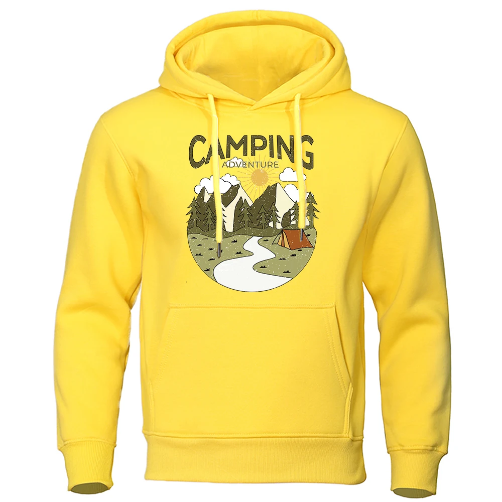 Camping By The Small River At The Foot Of The Mountain Men Hoody O-Neck Sweatshirt Fashion Pullovers Street Pocket Mens Hoodie